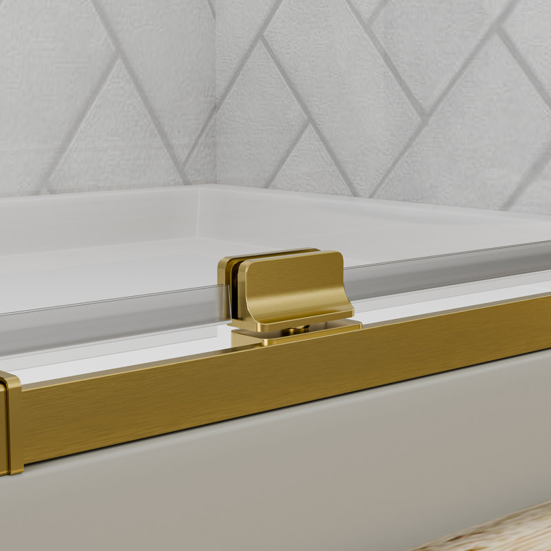 38-42" Wide X 71" High Pivot Semi-Frameless Shower Door With Clear Glass, Gold