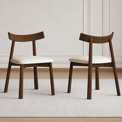 Set Of 2 Modern Dining Chairs With Ergonomic Curved Backrest, Thick Cushioned Leather Upholstery, And Sturdy Walnut-Finish Wooden Legs For Kitchen, Cafe Or Bedroom Use.