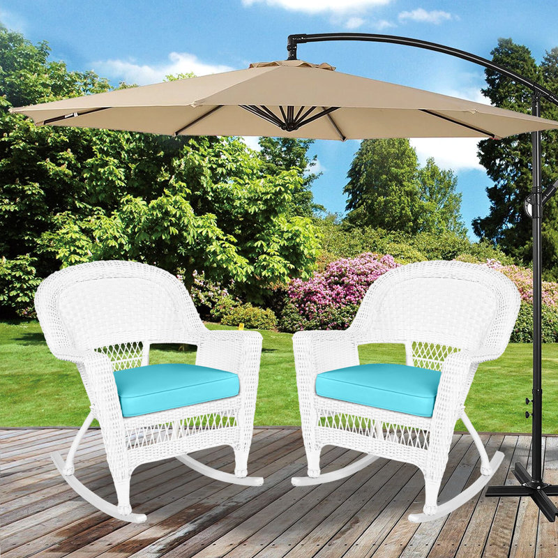 Chaise berçante en osier Raenesha, Blanc, Bleu ciel