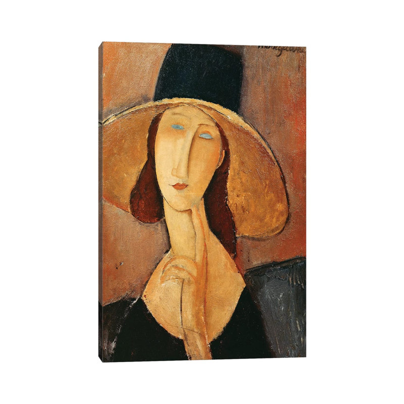 Portrait of Jeanne Hebuterne in a Large Hat, c.1918-19 by Amedeo Modigliani - 1 Piece Wrapped Canvas Painting
