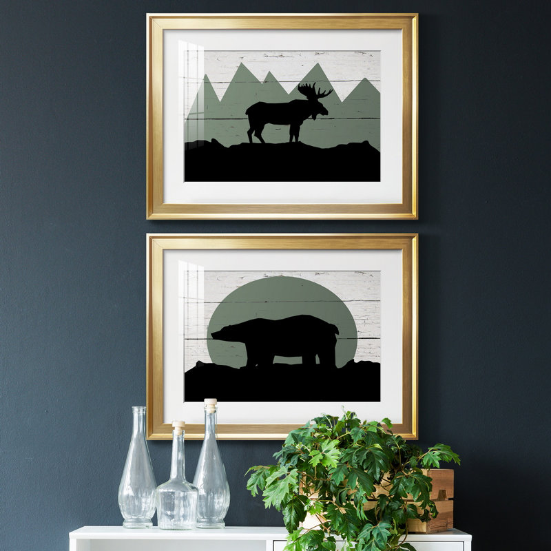 Mountain Moose - ensemble de 2 reproductions de cadres photo, H 42,5 po x l 61 po x P 1 po, Cadre doré