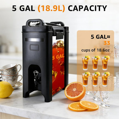 Beverage Dispenser Set of 2 5-Gallon Insulated Drink Server, Food-Grade Hot & Cold Water Cooler with Leak-Proof Spigot & Ergonomic Handle, Commercial Coffee Tea Jug for Catering, Buffet & Outdoor Events