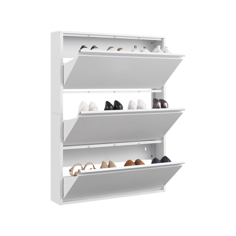 Armoire de rangement murale à chaussures peu encombrante - étagère de rangement 3/4 tiroirs en acier, Blanc
