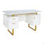 Bureau blanc et doré pour bureau avec tiroirs et rangement, l 51,25 po