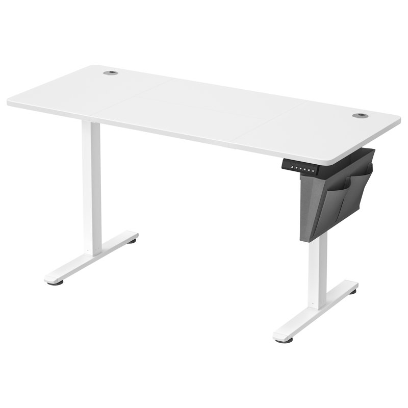 Ashala Adjustable Metal Base Standing Desk with Power Outlet, White/White, 120cm H x 140cm W x 60cm D