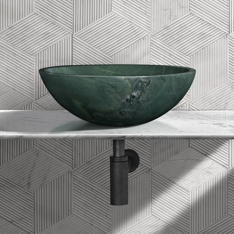 Vasque en marbre naturel pour salle de bain, diamètre 40 cm, profondeur 15 cm, marbre véritable, finition polie, veinage unique, 400 x 150 mm, pièce unique, finition artisanale.
