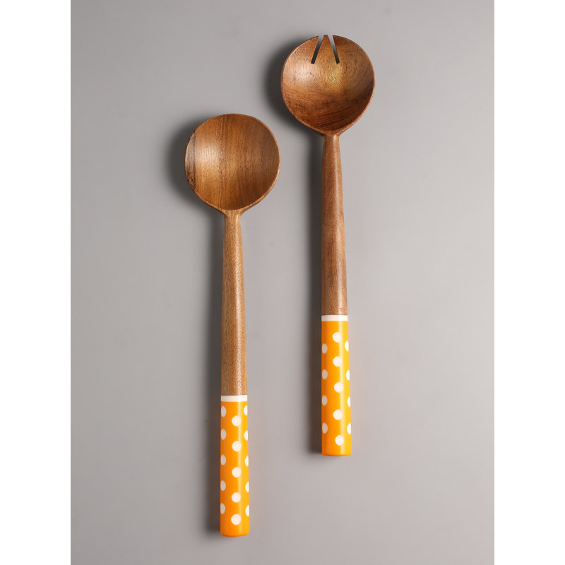 Ensemble à salade en résine et bois, Orange