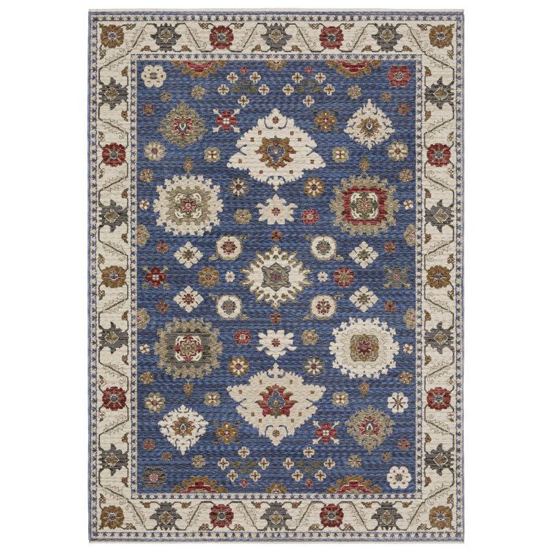 Tapis bleu / ivoire Suhaan, Rectangle 7 pi 10 po x 10 pi 14 po
