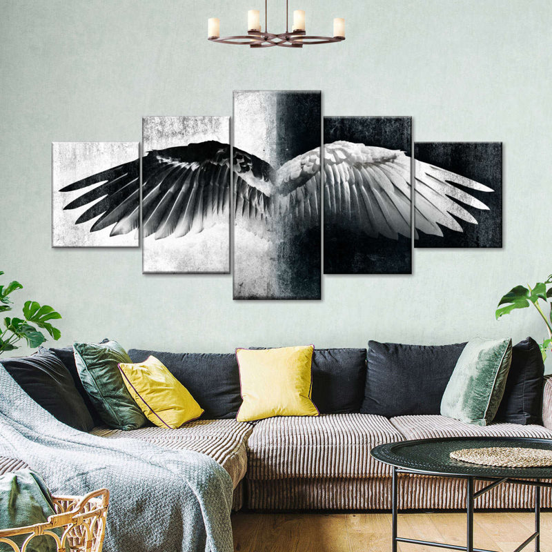Black And White Angel Wings Multi Piece Canvas Print, H 68 po x l 30 po x P 1,25 po