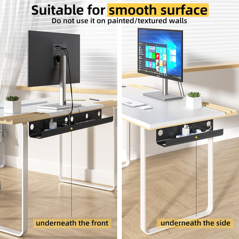 Grand système de gestion des câbles sous le bureau, facile à installer sous le bureau avec 4 supports de câbles et 6 attaches, passe-câbles sécuritaire pour les enfants et les animaux de compagnie, organisateur de câbles, plateau de protection pour câbles, noir