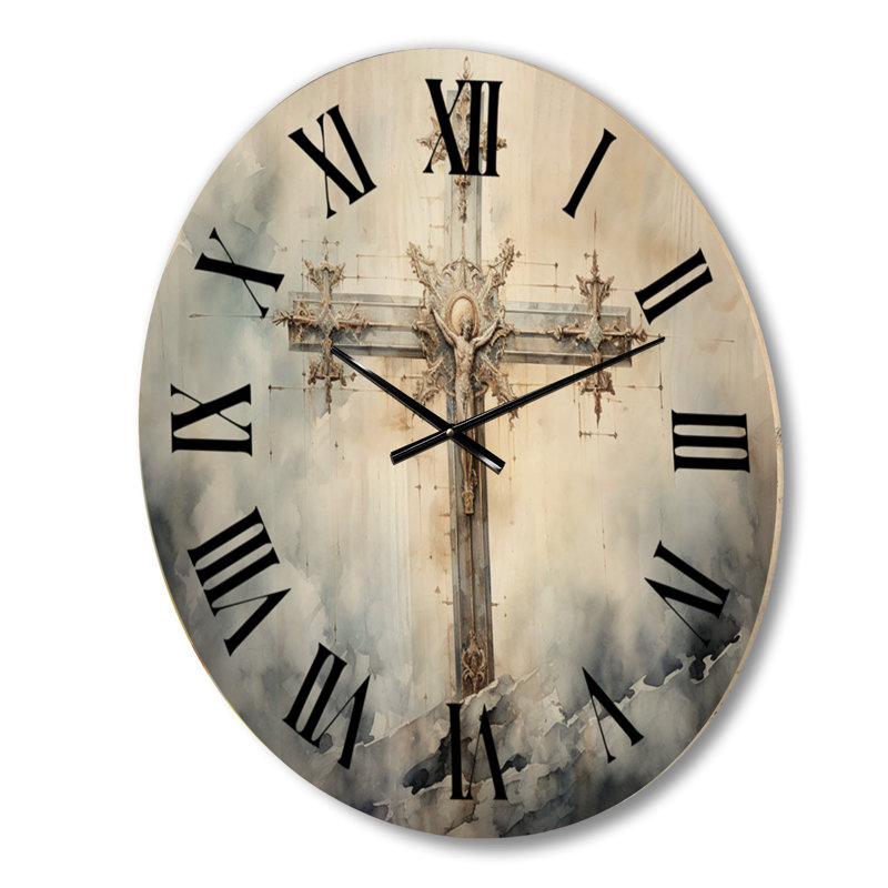 Symbols Cross A Powerful - Spiritual Oversized Wood Wall Clock, Moyenne