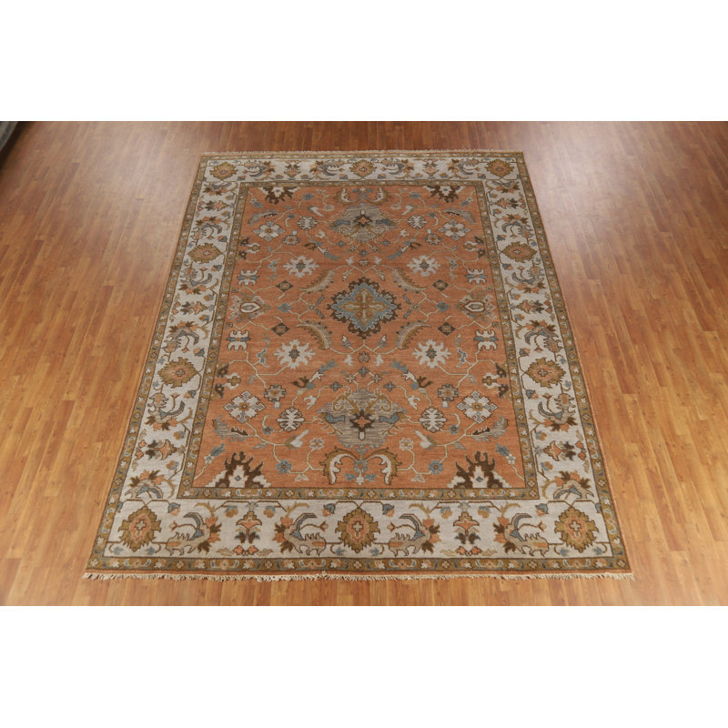 Tapis orange à motif floral orange Oushak 9 x 12