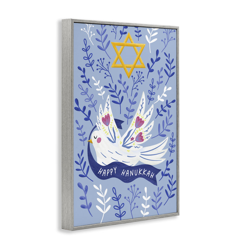 Happy Hanukkah Dove & Florals, estampe numérique, design par JJ Design House LLC, H 24 po x l 16 po