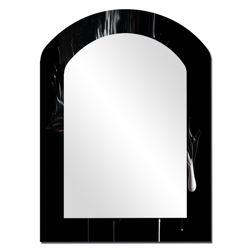 Exploring The Depths Of Black Marble VI - Geometric Arch Large Mirror, Modern Asymmetrical Unique Wall Mirror Decor, Printed Metal Art