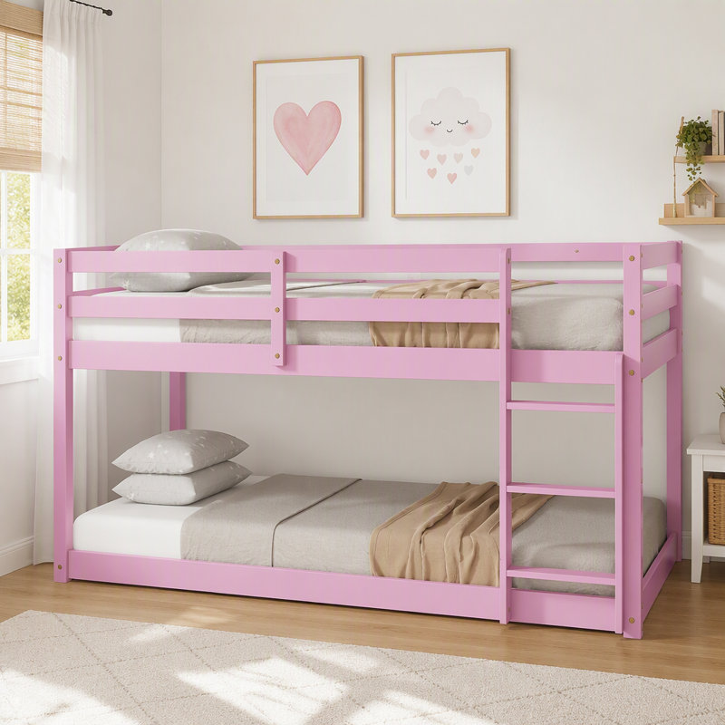 Lit superposé simple au-dessus d'un lit simple en bois massif avec plateau en lattes renforcées, Rose
