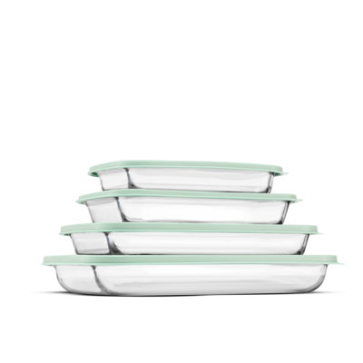 Joyjolt Set Of 4 Glass Bakeware Containers, Sage Green