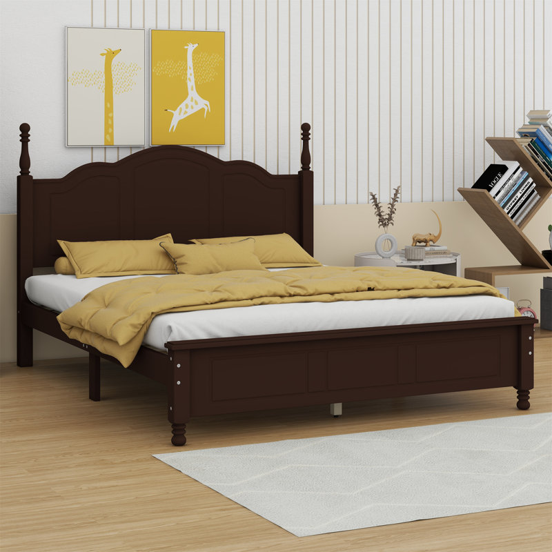 Structure de lit plateforme, lit plateforme de style rétro avec support en lattes de bois, Noyer, Grand