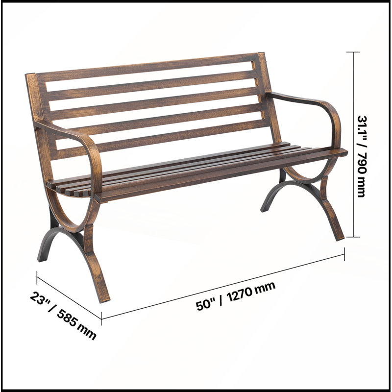 Banc d'extérieur durable avec structure en métal et dossier à lattes pour porche