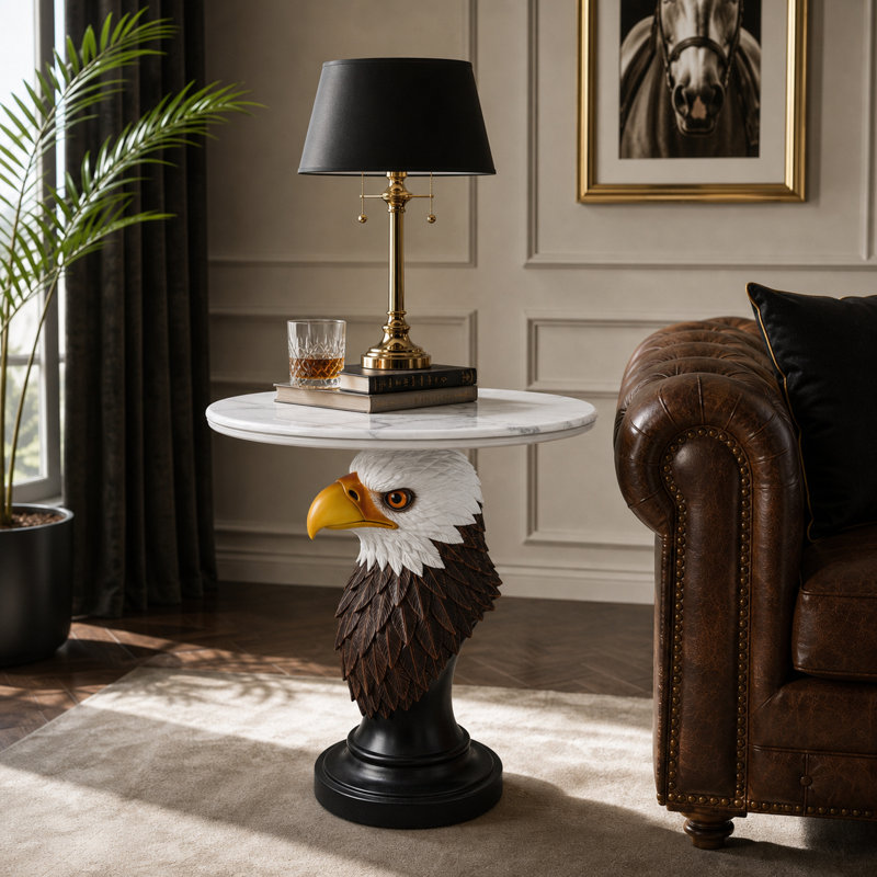Eagle Head Marble-Top Accent Table