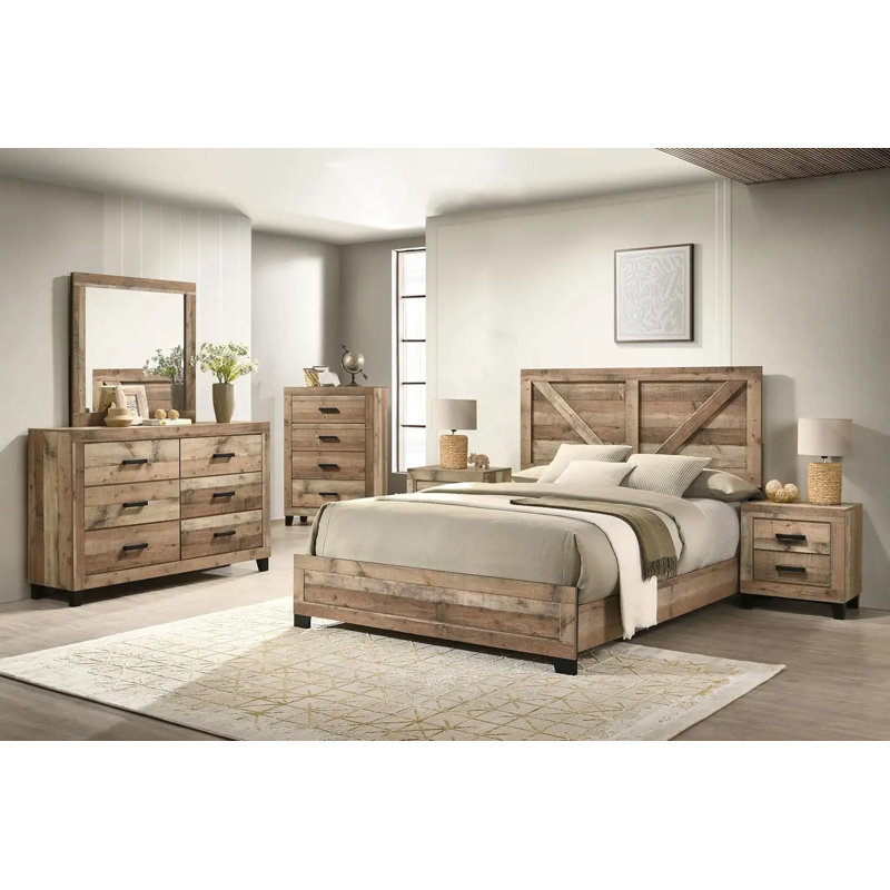 Ensemble de chambre à coucher 6 pièces Biloxi - Lit très grand avec commode, miroir, commode et 2 tables de chevet