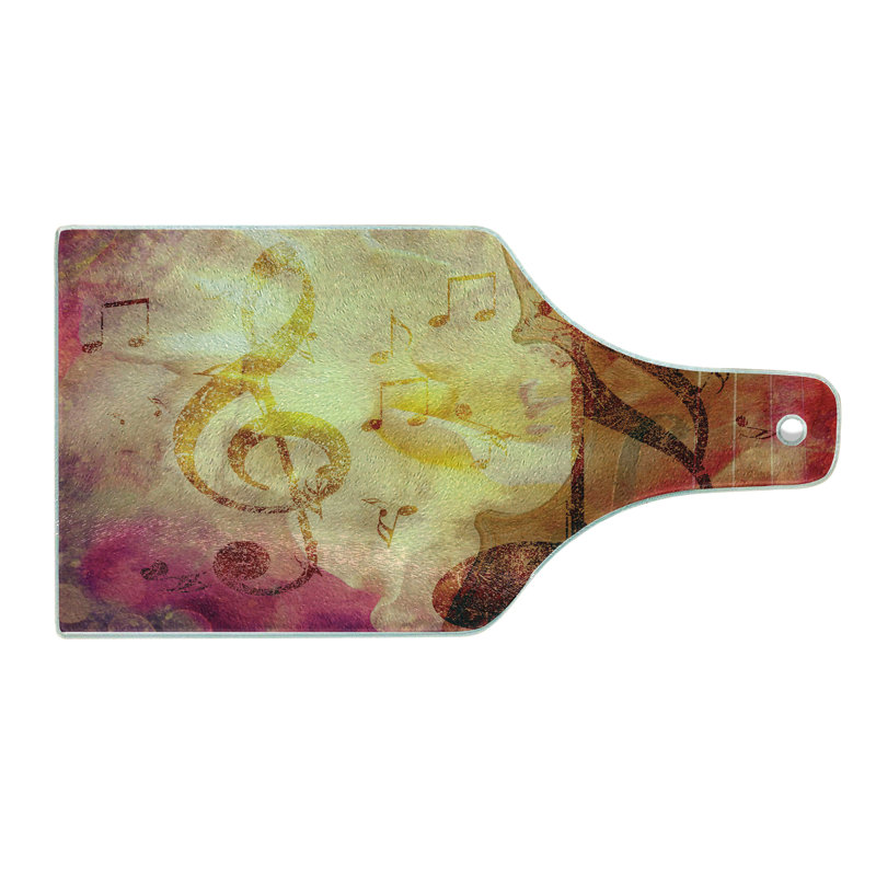 Ambesonne Music Tempered Glass Cutting Board Colorful Notes Composition Multicolor