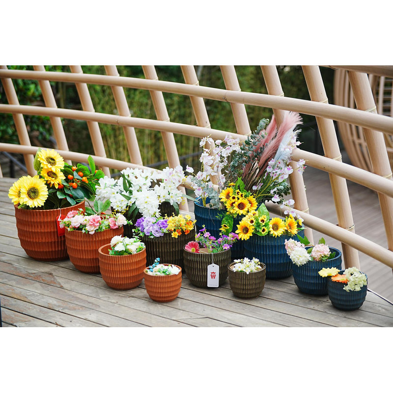 4 pots de fleurs en céramique, pot de fleurs moderne pour patio, jardin ou rebords de fenêtre - bleu antique , Bleu antique