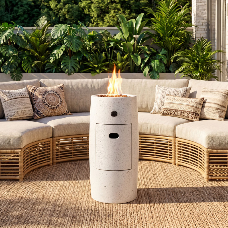 Colonne de feu ronde sans fumée 11 "en béton au propane, Beige