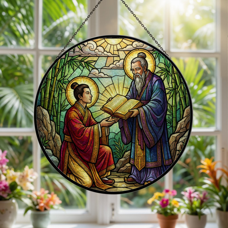 Vitrail de vitrail d'une scène religieuse de 7,8 po, H 7,8 po x l 7,8 po