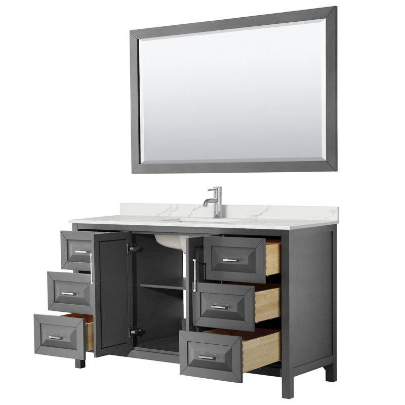 Daria 60 in. with Mirror Vanity, Giotto Quartz, Gray, Polished Chrome