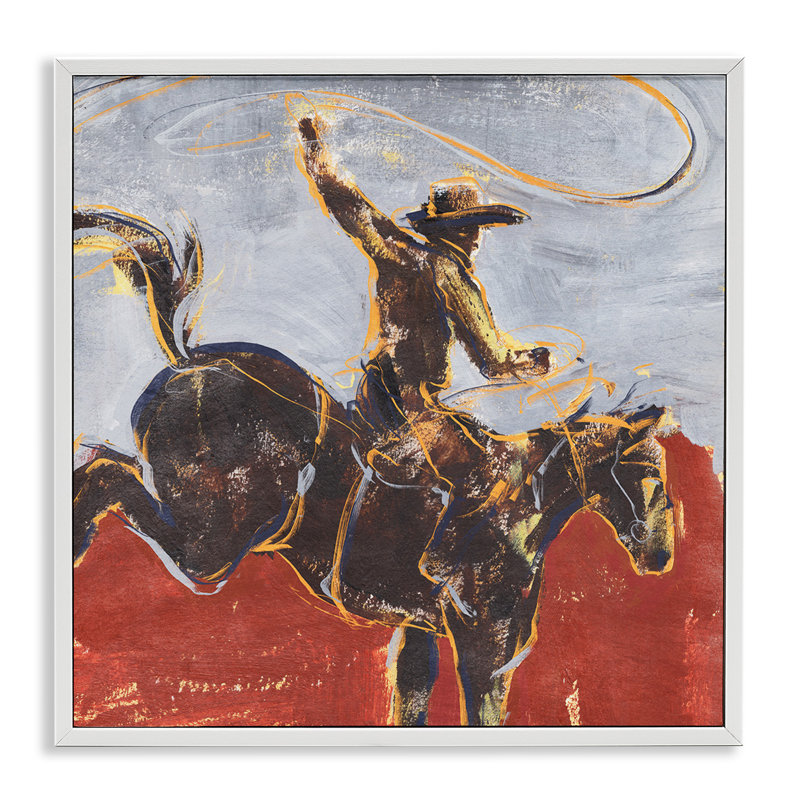 Western Cowboy Wild Horse, art de la giclée blanche encadrée par Annie Warren, Estampe numérique encadrée blanc bord de mer