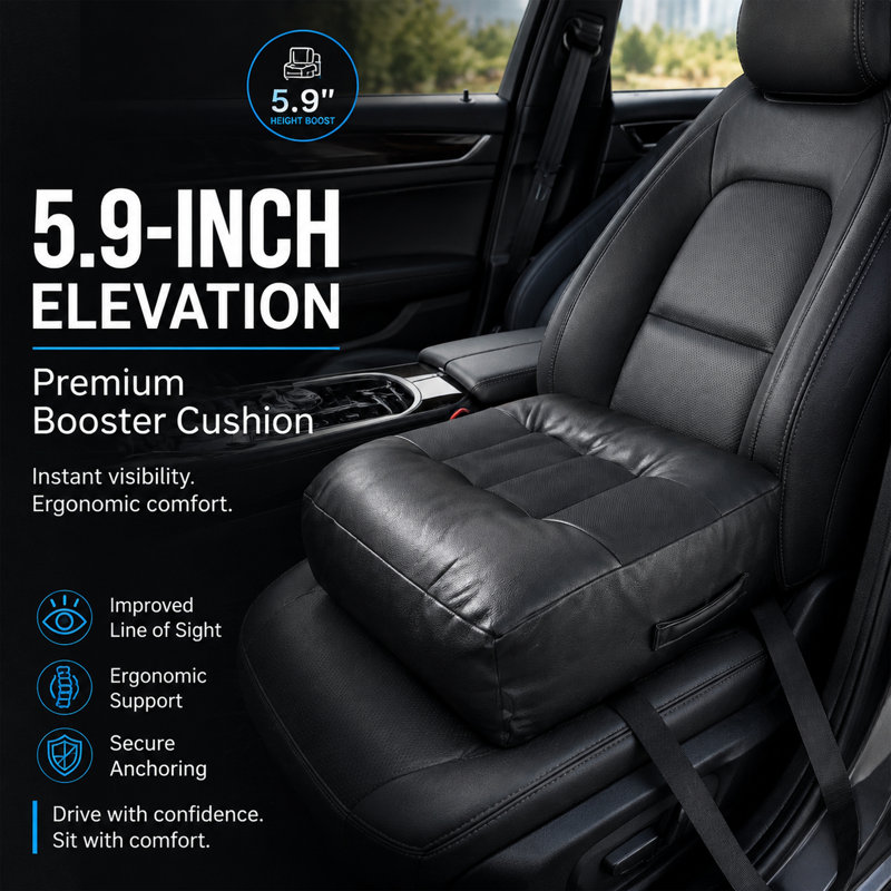 Booster Seat Cushion 5.9 Inch Height Raising, Ergonomic Car Seat Cushion, Waterproof PU Leather Chair Pad with Non-Slip Bottom for Office, Car, Wheelchair and Travel