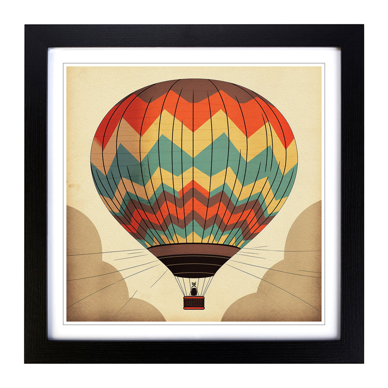 Hot Air Balloon Constructivism No.1 - Single Picture Frame Print on Wood, Black