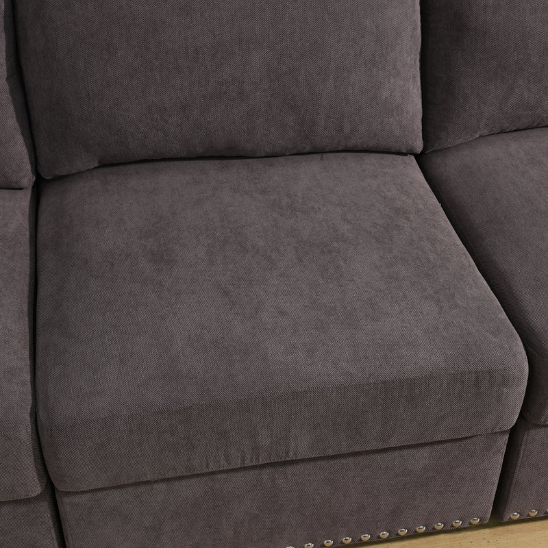 Canapé modulaire rembourré 5 pièces Shollenbarger, Microfibres brunes