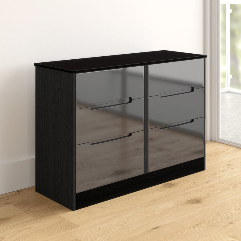 Fully Assembled Vernon 6 Drawer Chest, Black Gloss/Black Gloss