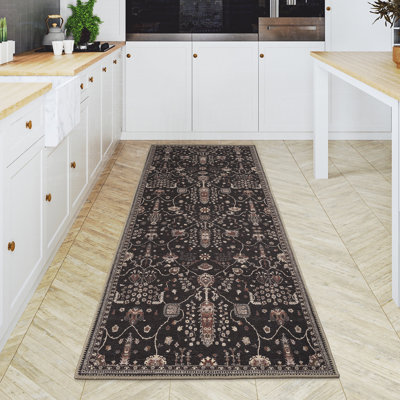 Collection traditionnelle GLN Rugs - tapis lavable à la machine, tapis bohémien rétro lavable, tapis antidérapant, tapis de salon en chenille à poils courts, tapis de chambre à coucher, tapis de salle de bain (tapis noir)
