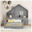 Lit maison avec fenêtre et tiroirs de chevet, lit plateforme avec tablettes et ensemble de prises et port USB,-862725115-862725114