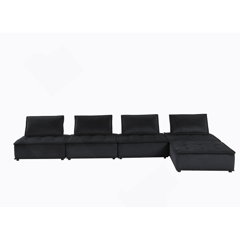 Anna 120" Black Velvet 5 Pc Sectional Sofa