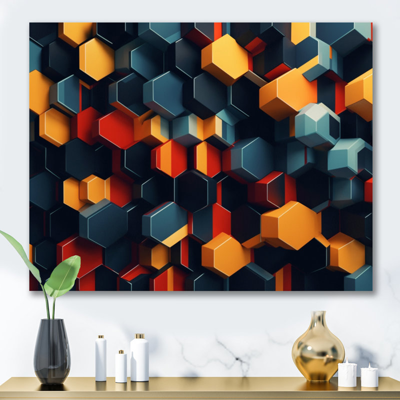 «Orange and Blue Geometric Abstractions I», reproduction d'art sur toile, H 30 po x l 40 po x P 1,5 po, Toile tendue