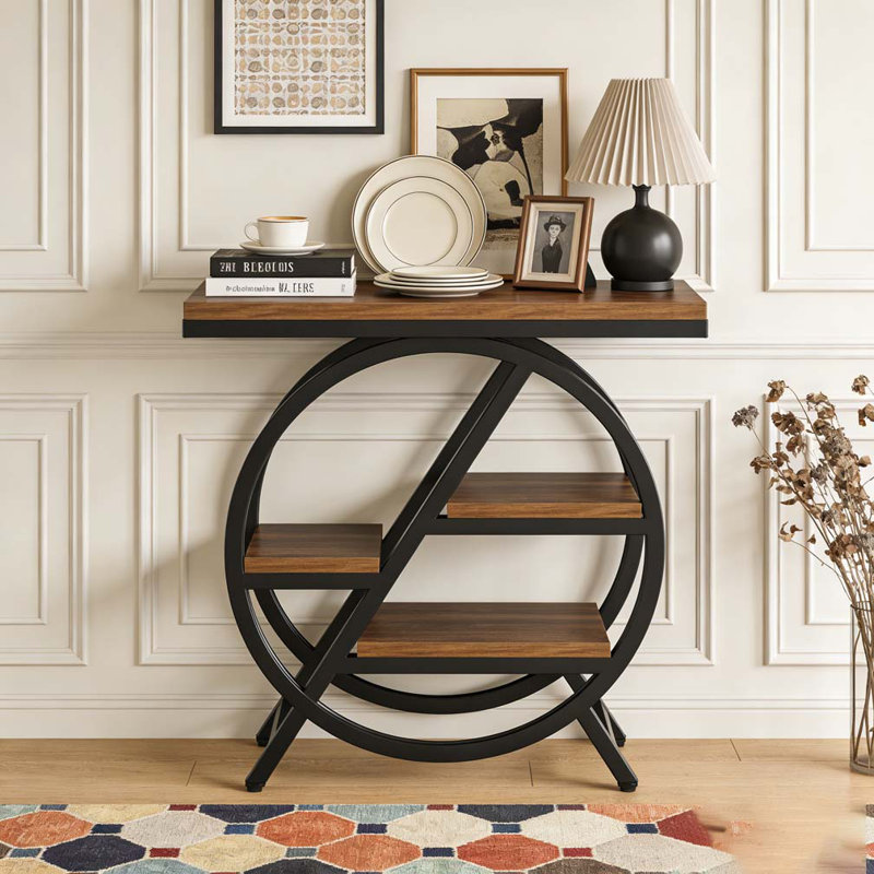 Console, H 25,61 po x l 25,61 po x P 11,82 po, Brun rustique / noir