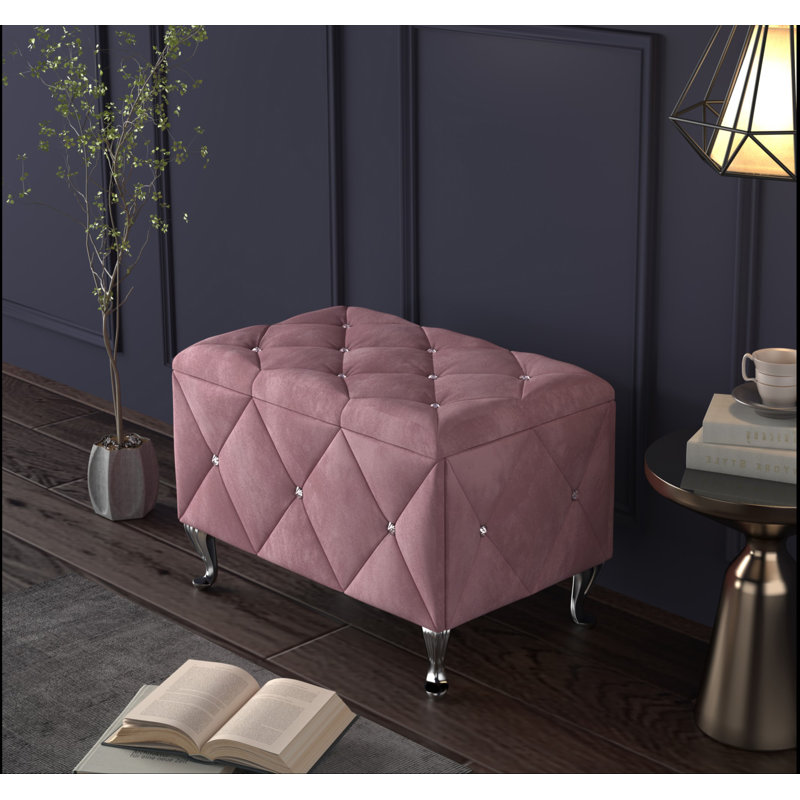 Banc de rangement rembourré Carnes, H 18,9 po x l 30 po x P 18,3 po, Rose