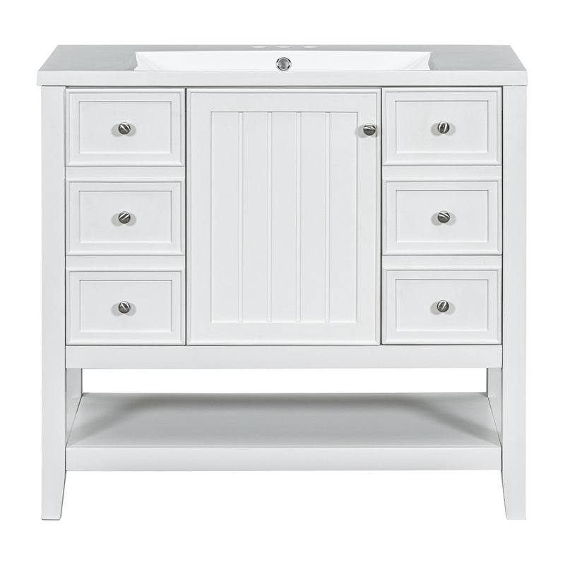 Ensemble de meuble-lavabo avec lavabo et trois tiroirs, Blanc