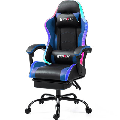 LED Gaming Chair with Massage Lumbar Pillow, RGB Computer Gaming Chair with Footrest , Reclining Gamer Chair Ergonomic Video Game Chairs