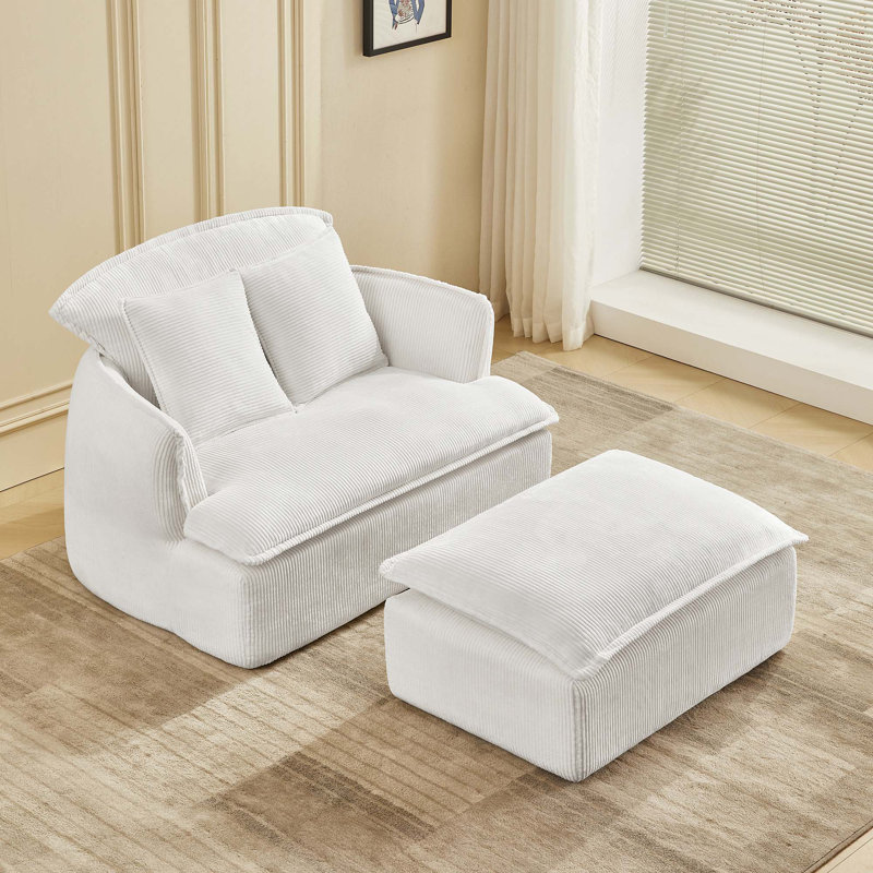 Versatile Convertible Sofa Chair with Ottoman for Compact Spaces, Beige Foam