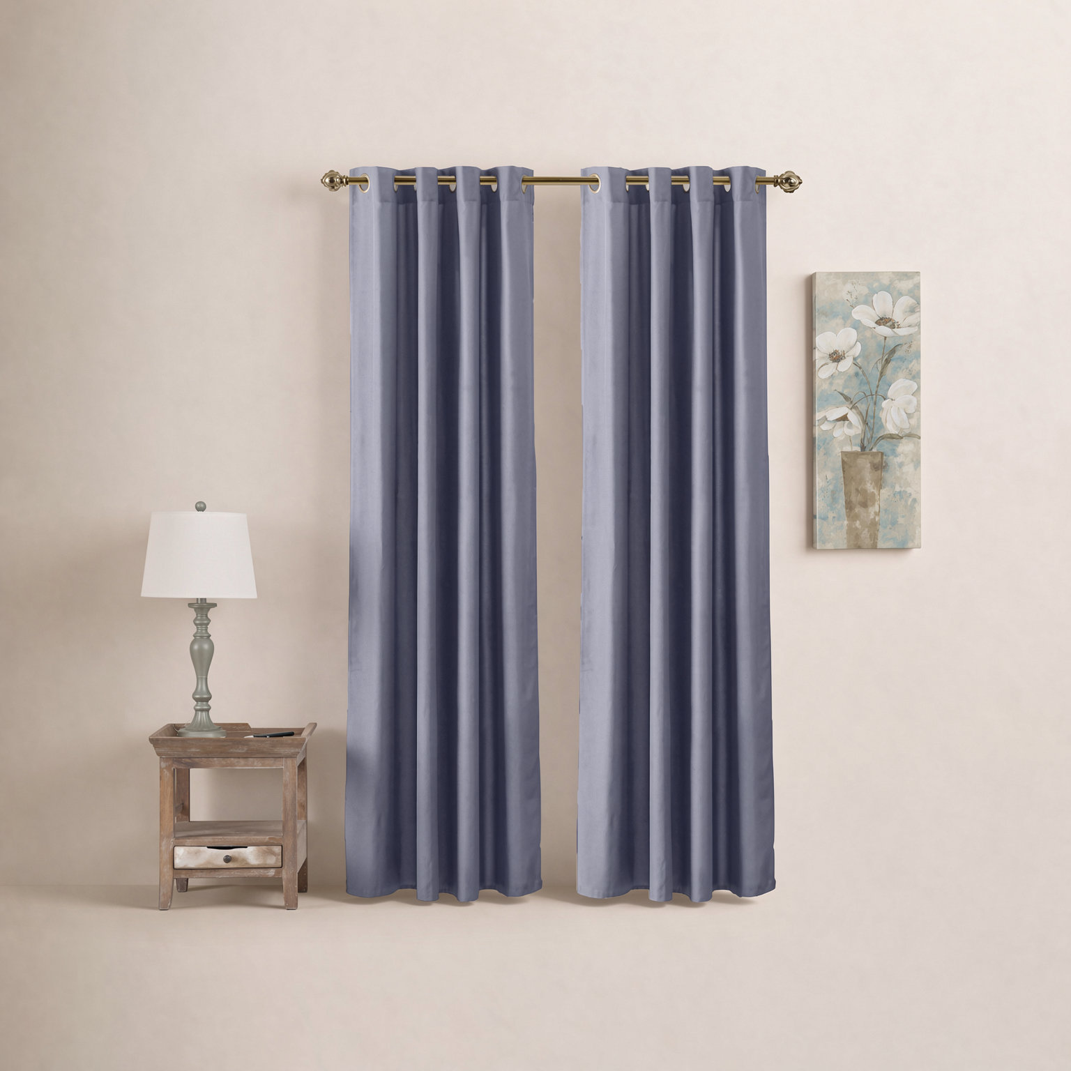Lakeland Solid Semi-Sheer Grommet Curtain Panel, Cornflower Blue, 56" W x 84" L