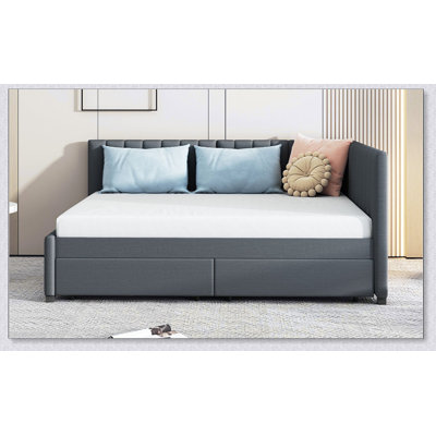 Full Upholstered Daybed With 2 Storage Drawers Sofa Bed Frame