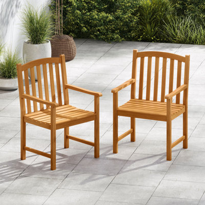 4PCS Outdoor Dining Chairs Acacia Wood Slatted Patio Chairs w/ Inclined Backrest by Ophelia & Co.