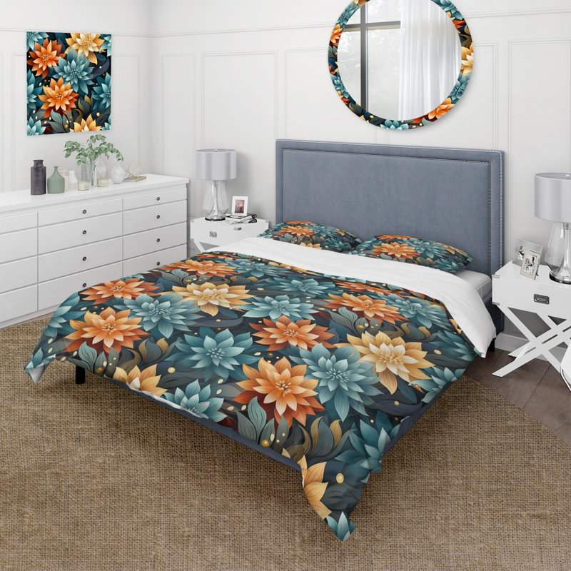 Harmonious Self Discovery Mediation Box Stitch Floral Duvet Cover, Queen Duvet Cover + 2 Standard Shams