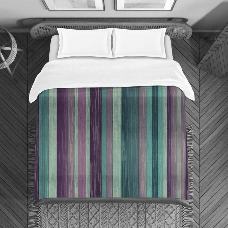 Housse de couette à rayures verticales, Housse de couette pour très grand lit, Mauve / turquoise