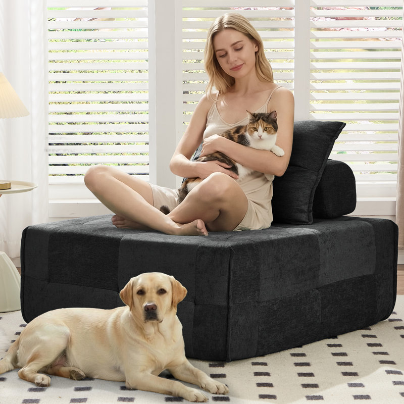 Fauteuil d'appoint Mid-Century sans accoudoirs, fauteuil en tissu moderne avec coussin pour le salon, chambre à coucher, fauteuil 500LBS sans assemblage requis