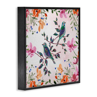 Deux oiseaux et fleurs de campagne, estampe numérique, design par Adonna Ebrahimi